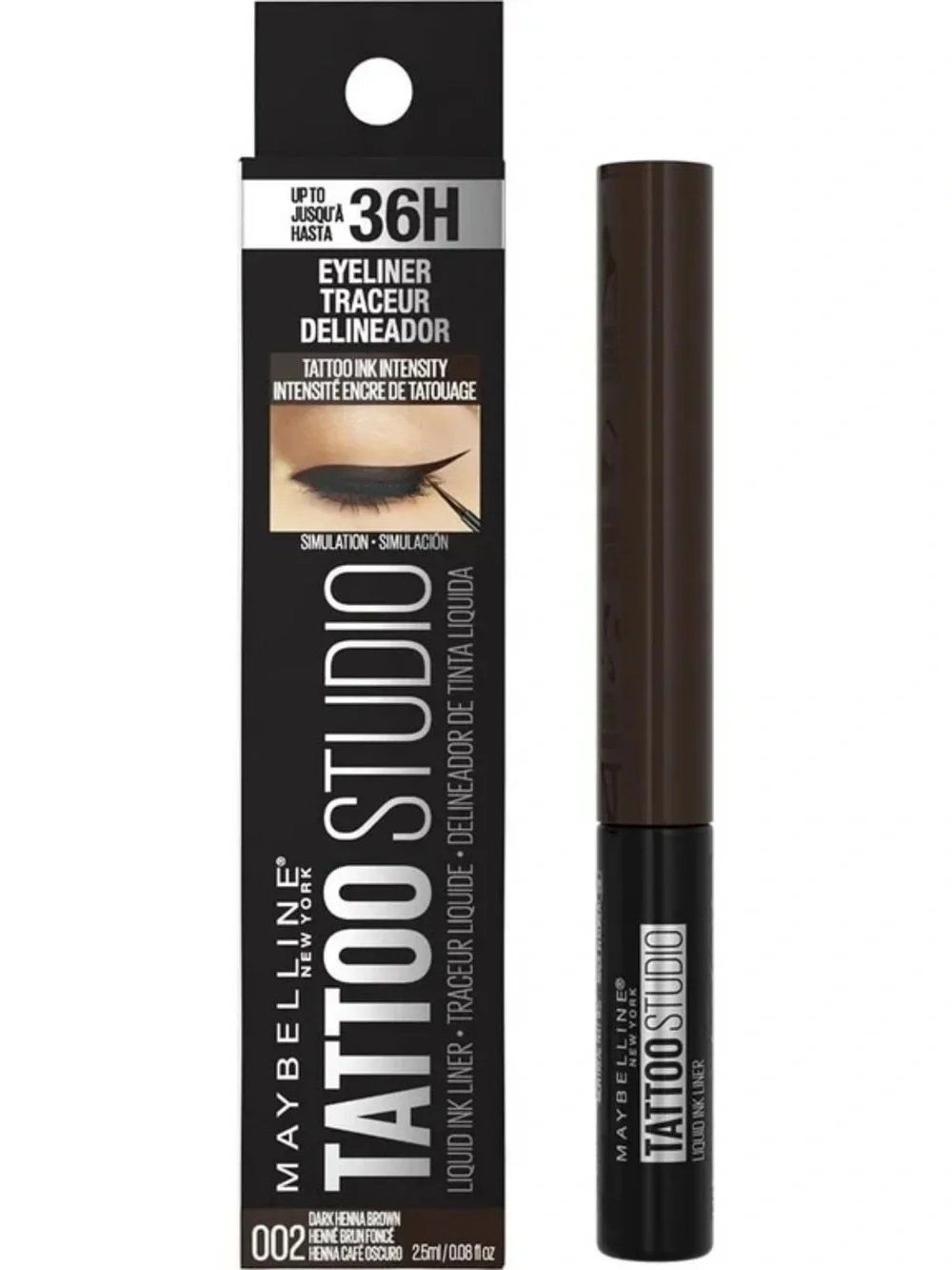 Maybelline Tattoo Studio Liquid Ink Eyeliner - Dark Henna Brown, NEW